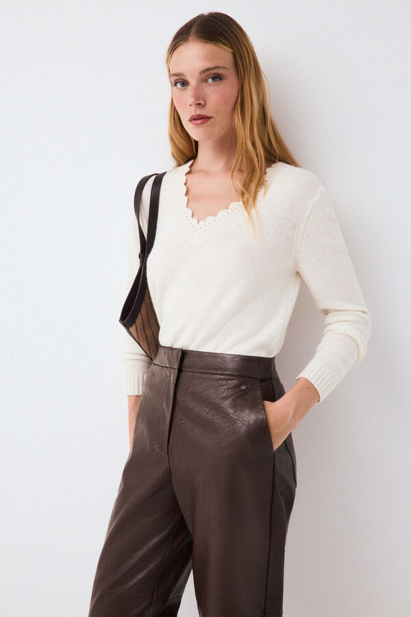 Pedro del Hierro Crochet detail V-neck jumper Ecru
