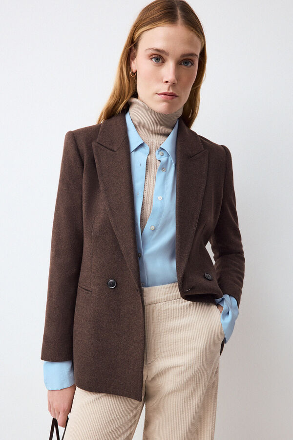 Pedro del Hierro Herringbone double-breasted blazer Brown