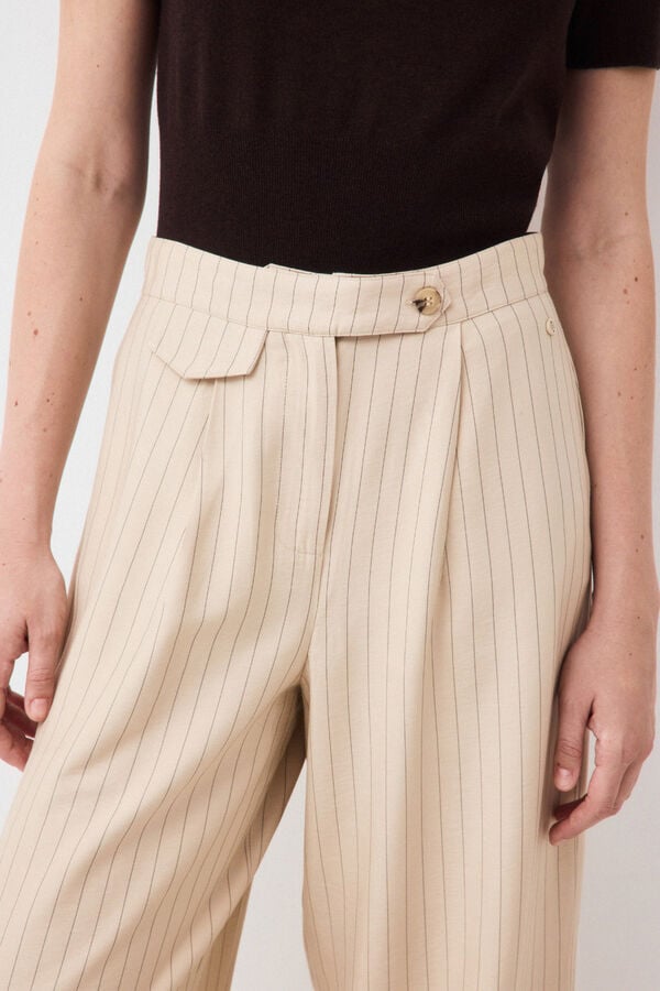 Pedro del Hierro Striped straight trousers Ecru