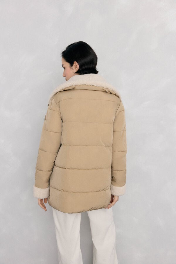 Pedro del Hierro Plain faux shearling parka Beige