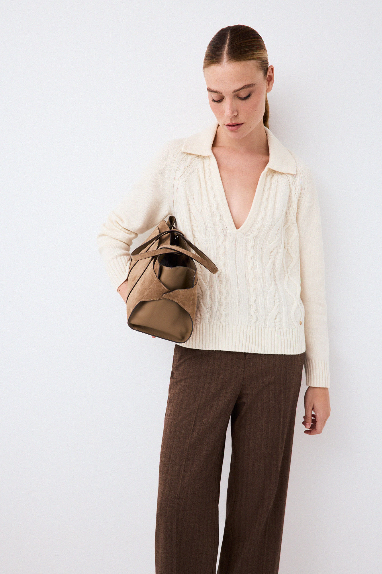 Pedro del Hierro Cross-knit polo neck jumper