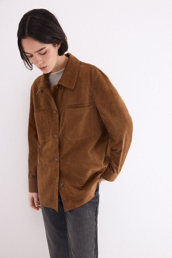 Pedro del Hierro Suede pockets shirt Brown