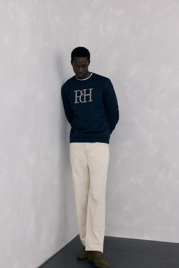 Pedro del Hierro Sweatshirt logo crew neck Blue