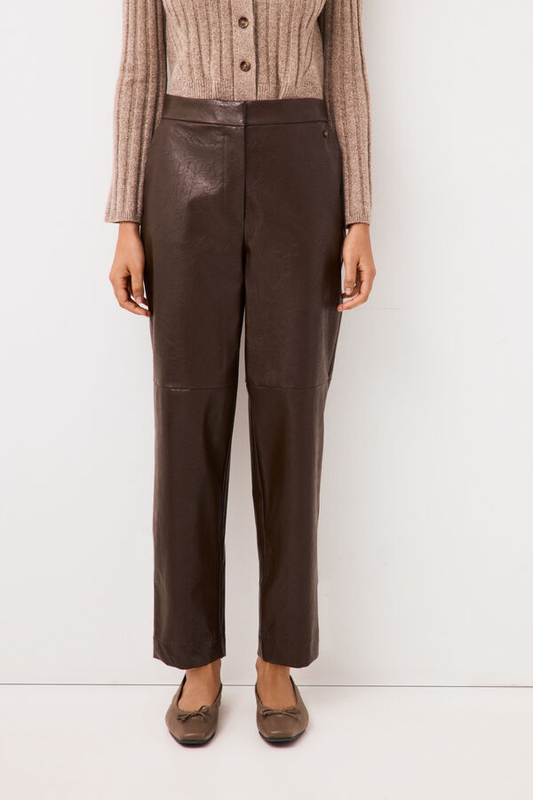 Pedro del Hierro Faux leather trousers Brown