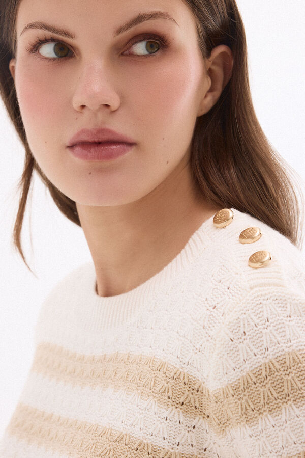 Pedro del Hierro Basic two-tone striped jumper Beige