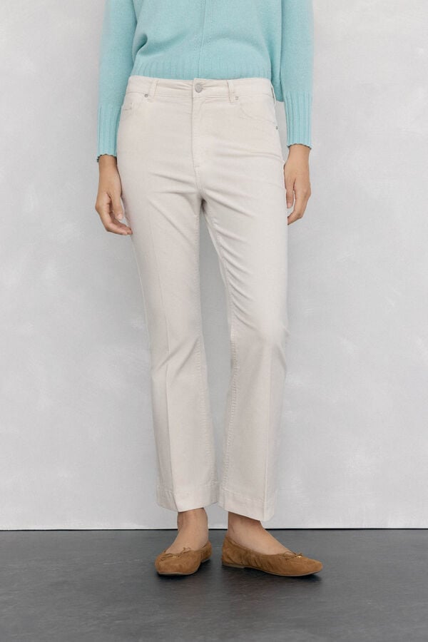 Pedro del Hierro Cropped flare velvet pants Ecru