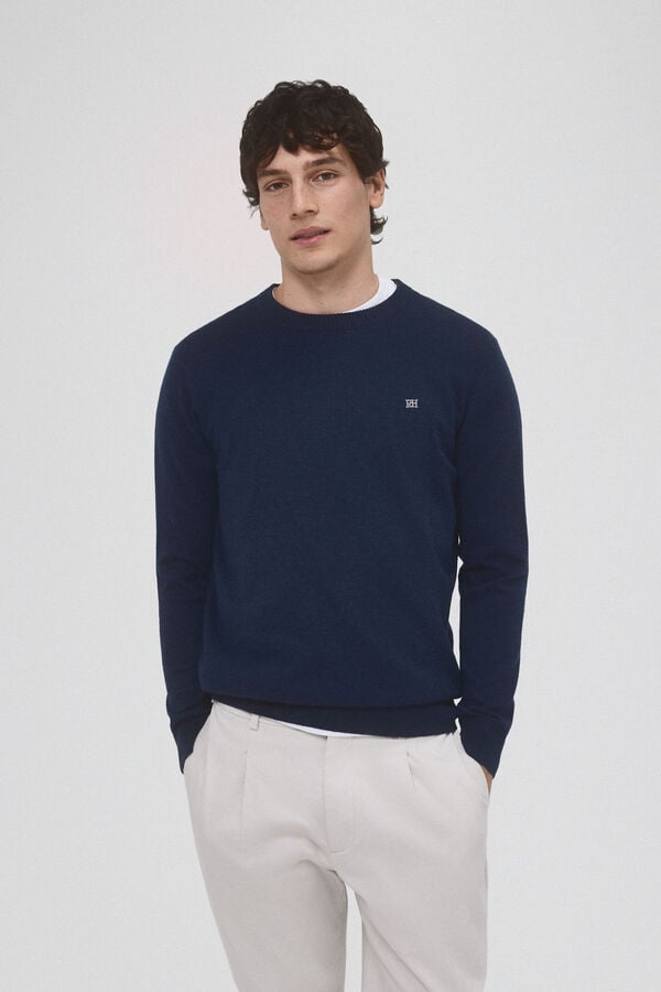 Pedro del Hierro Wool and cashmere round neck jumper Blue