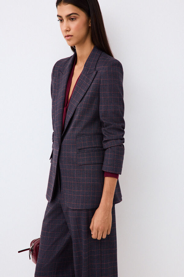 Pedro del Hierro Checked fitted blazer Blue