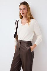 Pedro del Hierro Crochet detail V-neck jumper Ecru