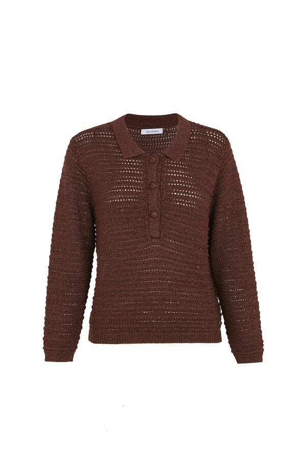 Pedro del Hierro Lurex openwork polo neck jumper Brown