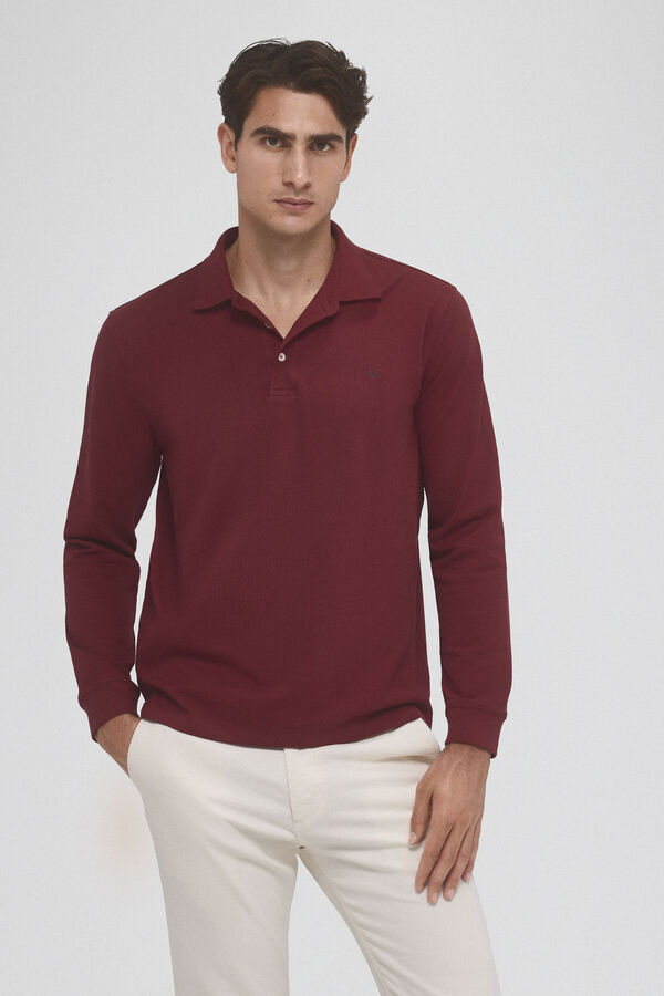 Pedro del Hierro Basic piqué long sleeve polo shirt shirt Burgundy