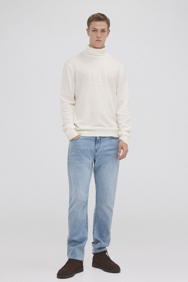 Pedro del Hierro Su&eacute;ter malha em l&atilde; com logo gola alta Ecru