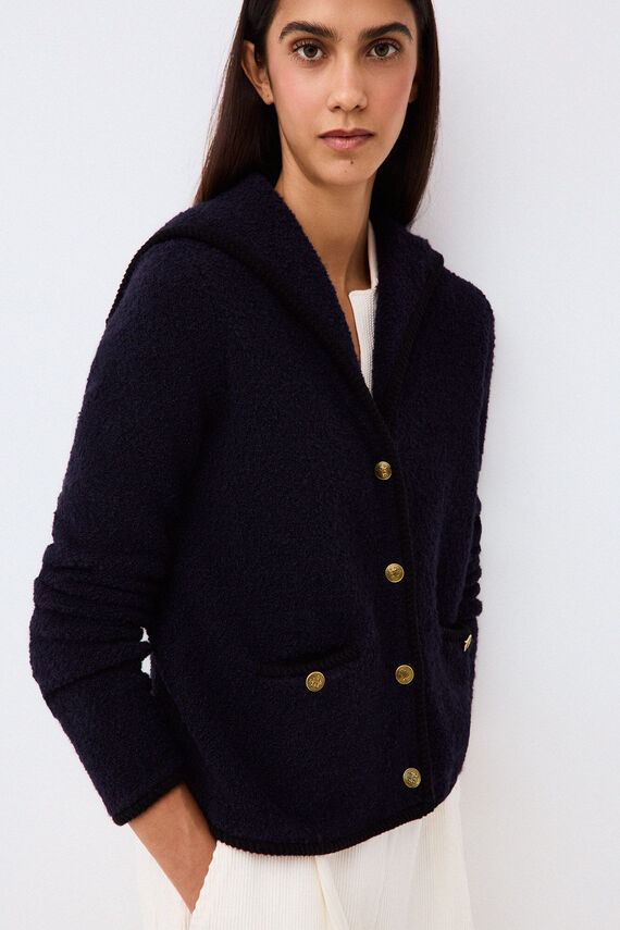 Chaqueta de punto bouclé cuello marinero