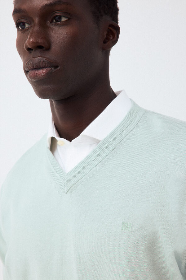 Pedro del Hierro Premium cotton fine knit V-neck jumper Blue
