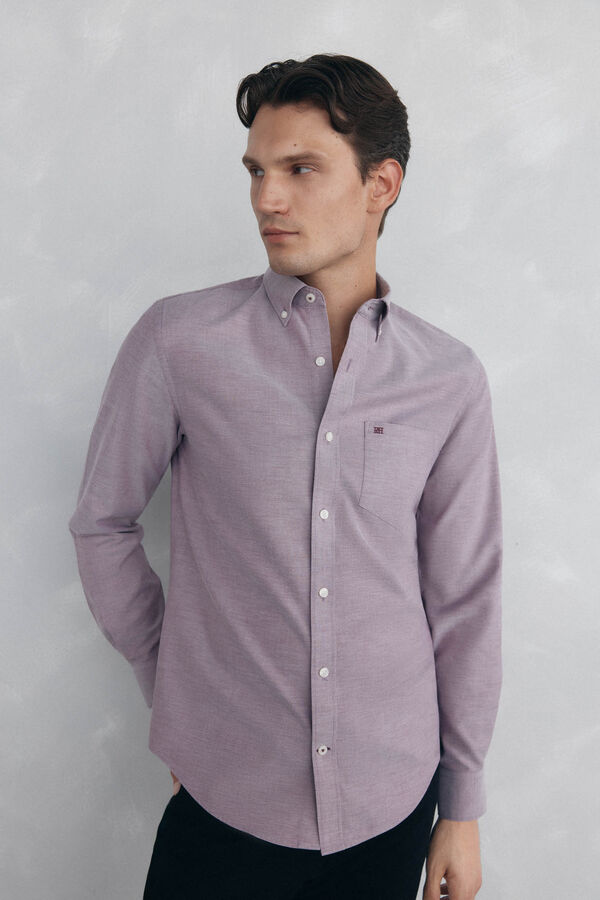Pedro del Hierro Plain non-iron Oxford shirt Burgundy