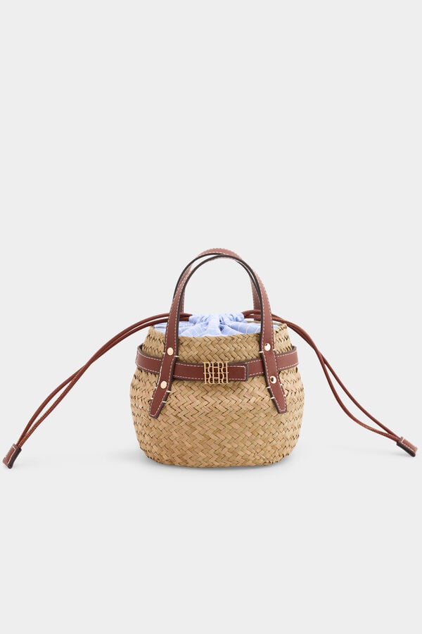 Pedro del Hierro Raffia-effect bucket bag Brown