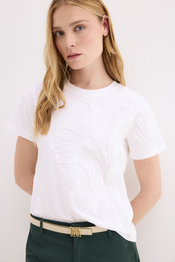 Camiseta manga corta bordado cordon