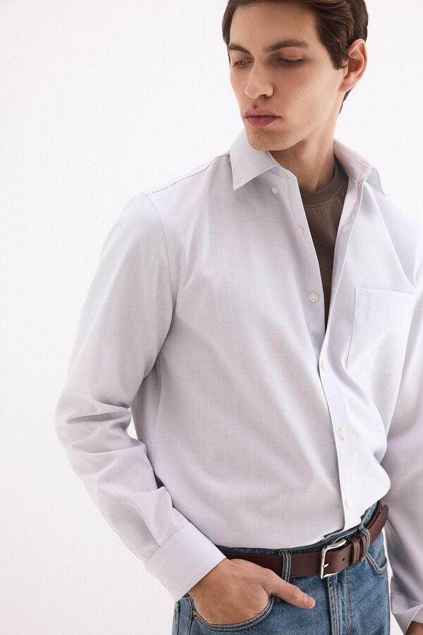 Pedro del Hierro Striped non-iron oxford shirt Grey