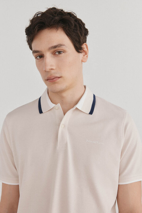 Pedro del Hierro Patterned collar polo shirt Beige
