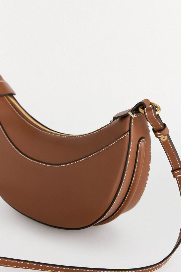 Pedro del Hierro Oval leather crossbody bag Beige