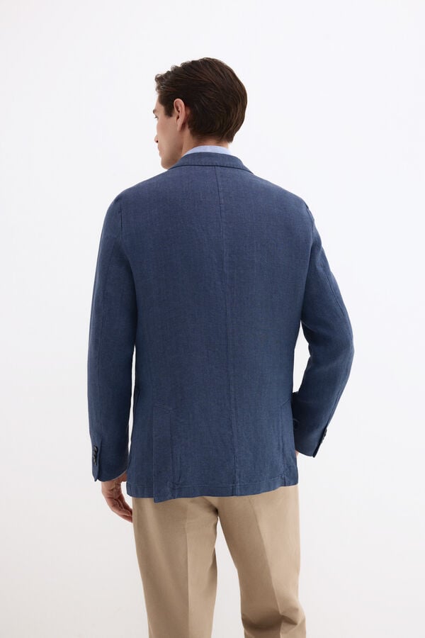 Pedro del Hierro Linen herringbone blazer Blue