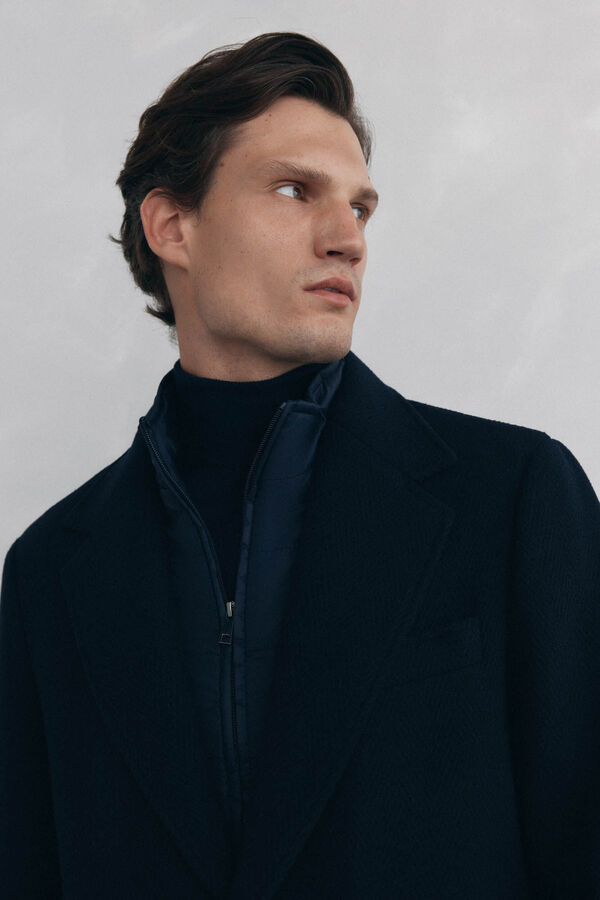 Pedro del Hierro Blue herringbone coat with removable lining  Blue
