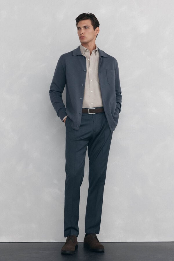 Pedro del Hierro Cotton jersey-knit cardigan polo shirt neck buttons Grey