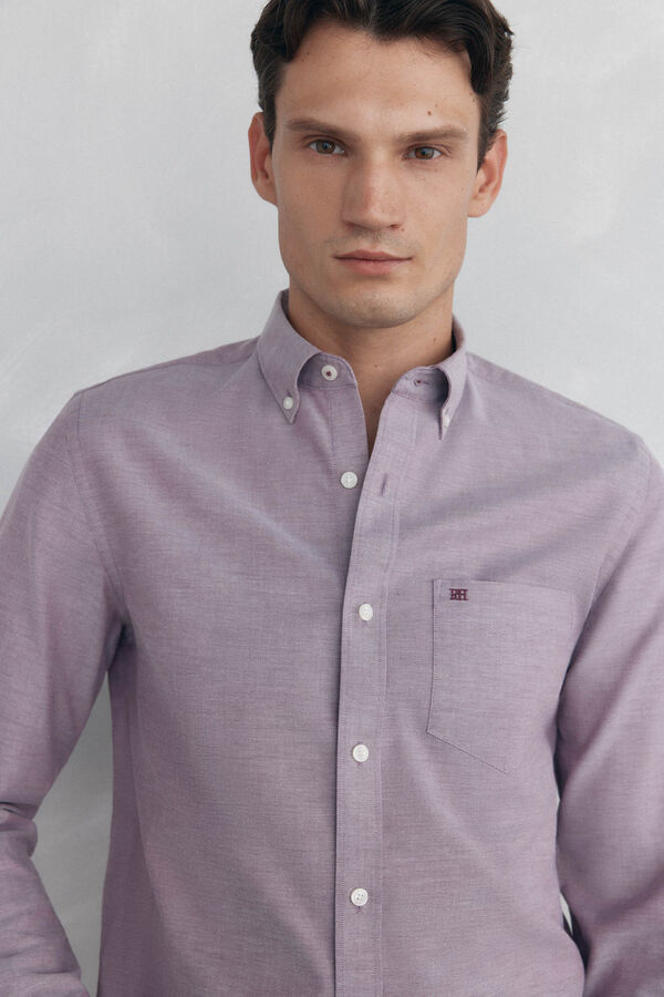 Pedro del Hierro Plain non-iron Oxford shirt Burgundy