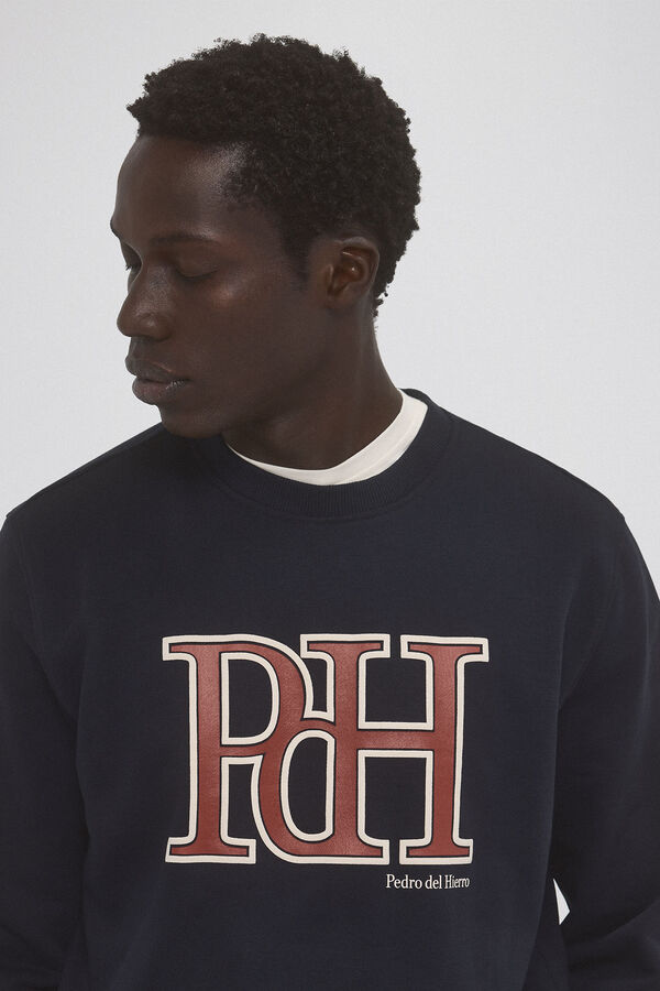 Pedro del Hierro Moletom com gola caixa Sweatshirt e logo Azul