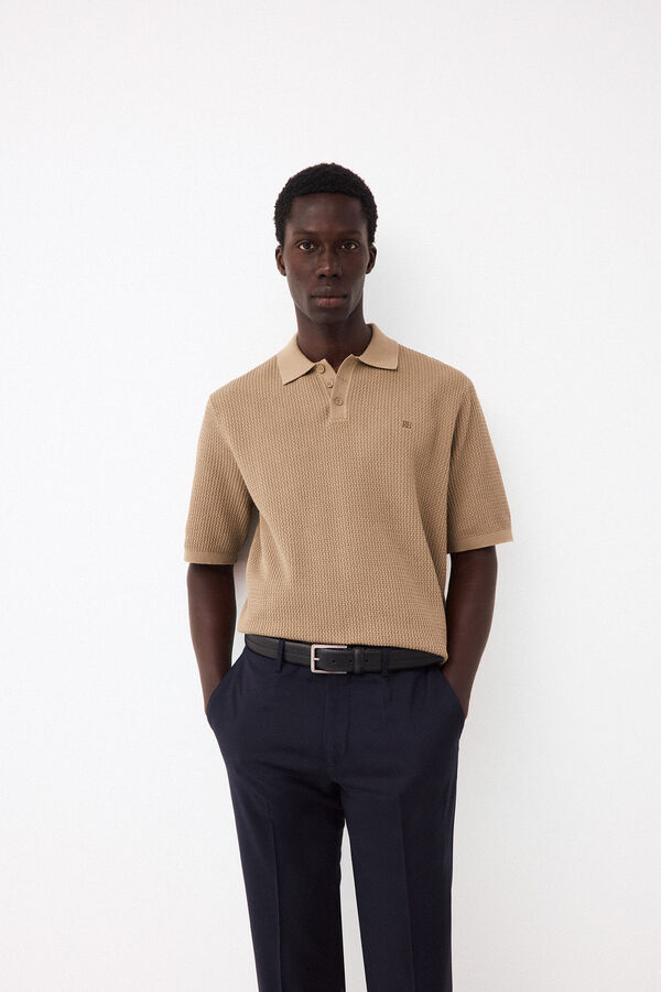 Pedro del Hierro Polo de malha premium de manga curta Beige
