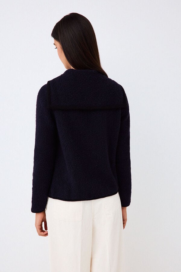 Pedro del Hierro Boucl&eacute; knit sailor collar jacket Blue