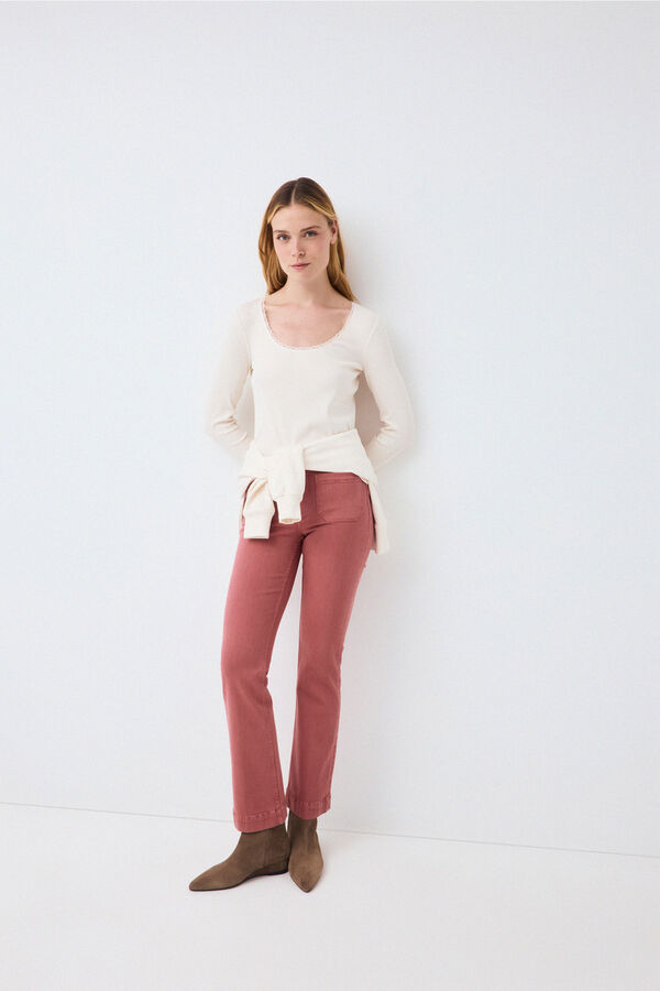 Pedro del Hierro Ribbed long sleeve T-shirt Ecru