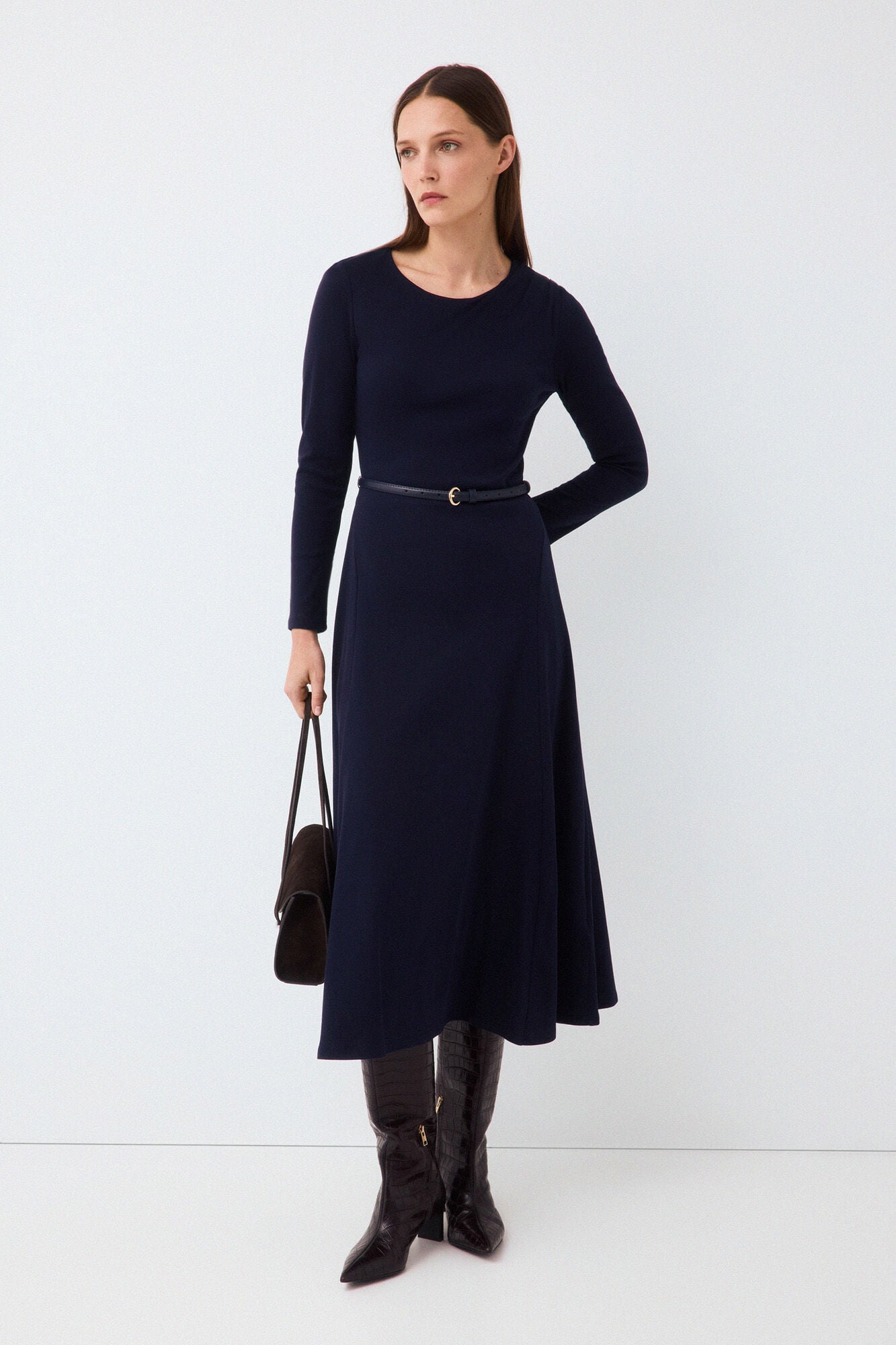 Pedro del Hierro Long sleeve midi dress with belt detail