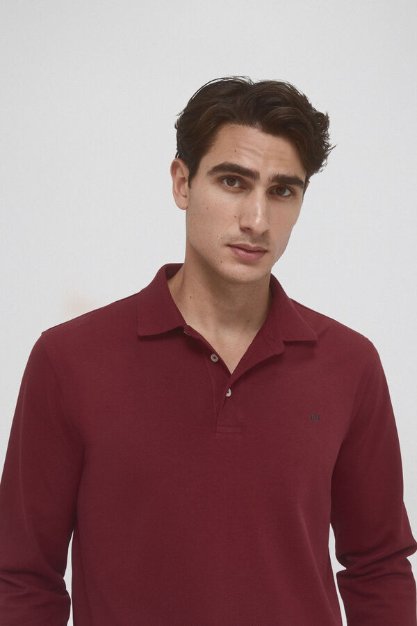 Pedro del Hierro Basic piqué long sleeve polo shirt shirt Burgundy