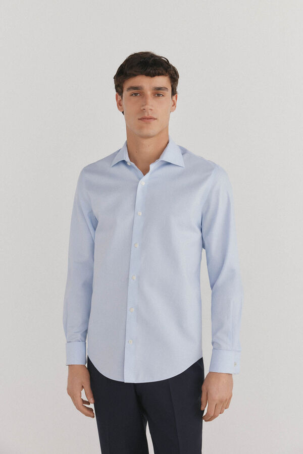 Pedro del Hierro Plain non-iron + stain-resistant cufflinks shirt Blue