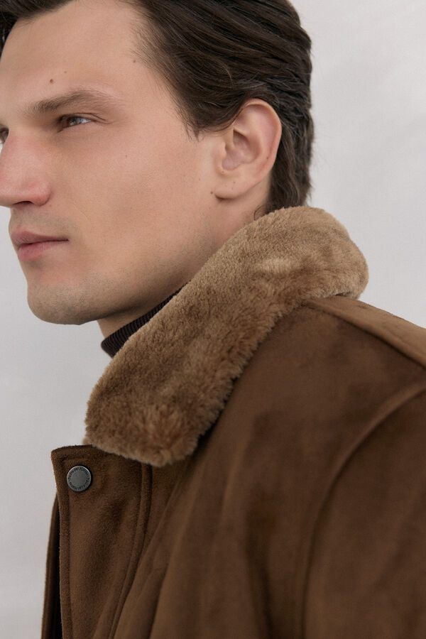 Pedro del Hierro Double-sided faux shearling jacket Brown