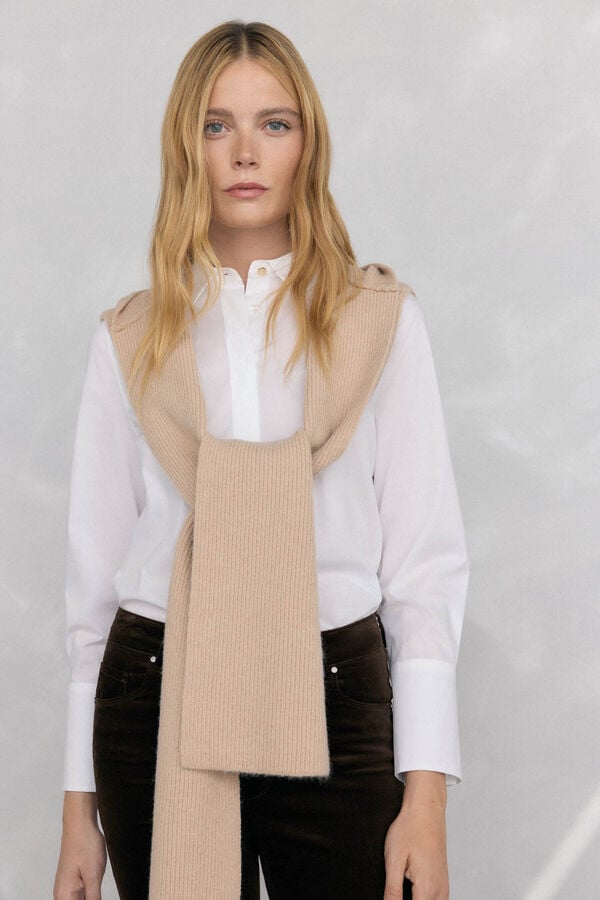 Pedro del Hierro Ribbed knit scarf Beige