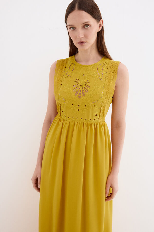 Pedro del Hierro Embroidered romantic dress Yellow