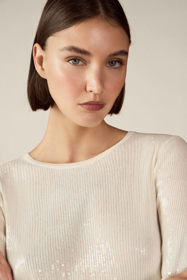 TFP by Tamara Falc&oacute; Camisola transparente de lantejoulas Ecru