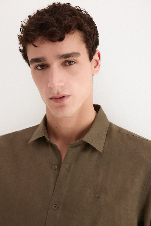 Pedro del Hierro Plain linen shirt Green