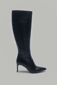 Pedro del Hierro Leather high-heeled knee-high boot with pointed toe Black