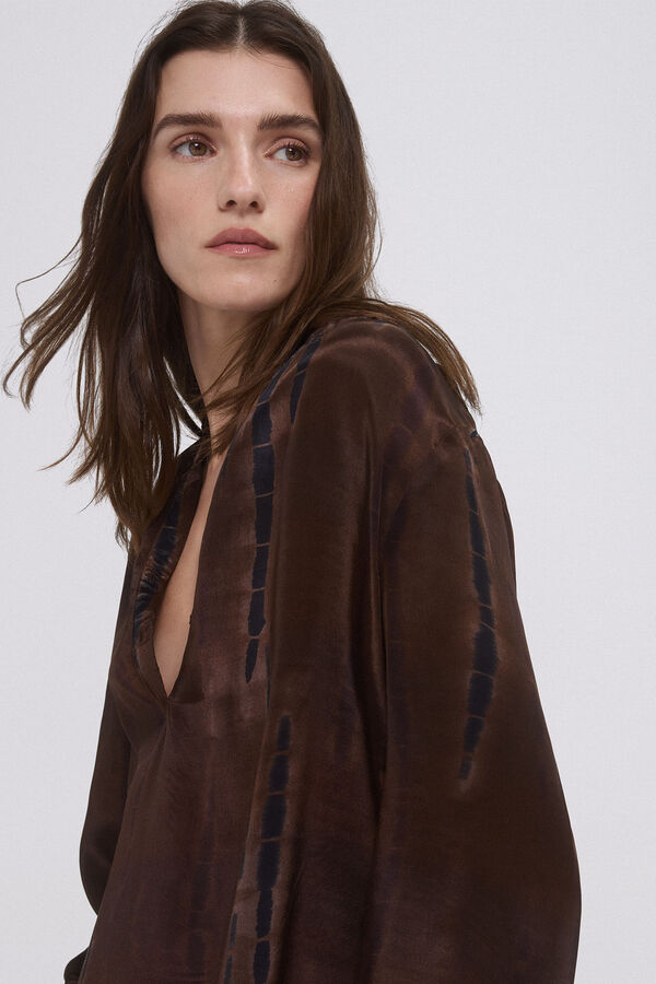 Pedro del Hierro Flowy blouse with ruffle neck Brown