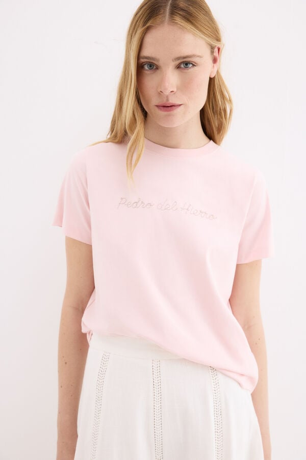 Pedro del Hierro T-shirt de manga curta com logo met&aacute;lico Rosa