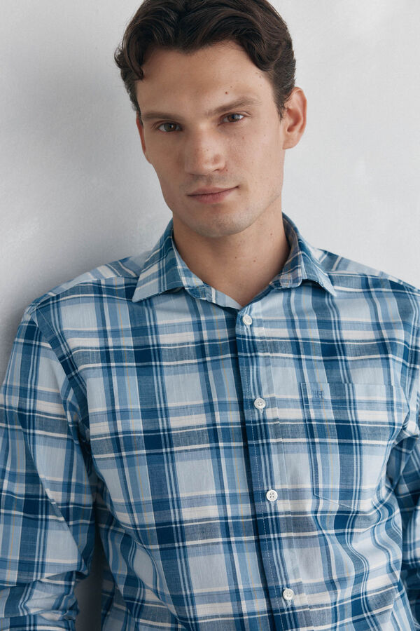 Pedro del Hierro Camisa quadrados tecido flamé Beige
