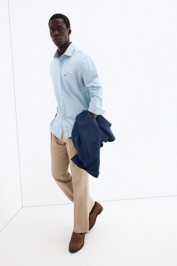 Pedro del Hierro Camisa denim tejido italiano Azul