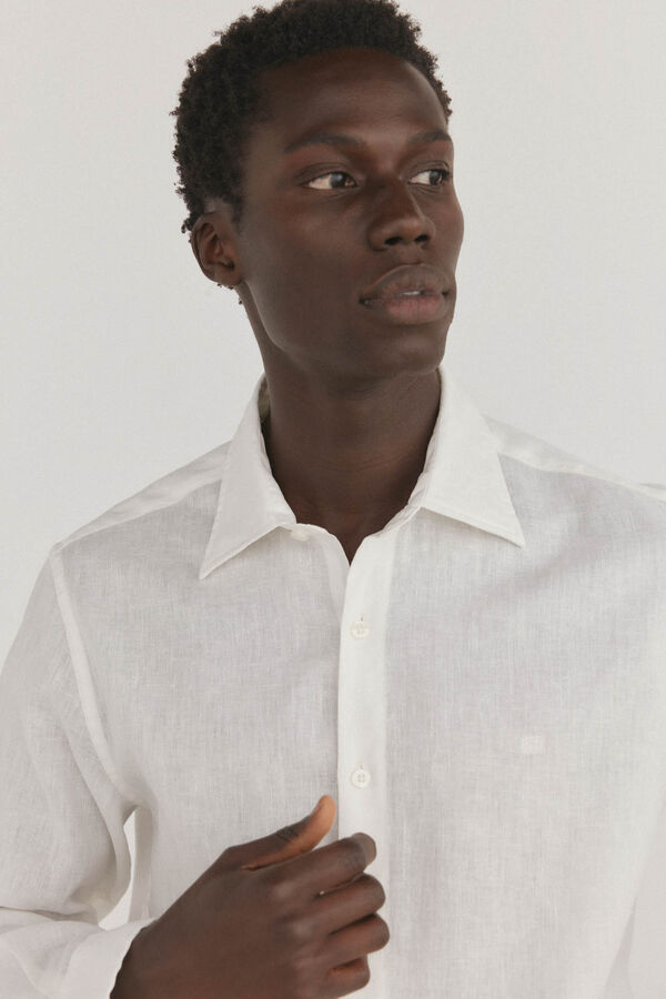 Pedro del Hierro Plain linen shirt Ecru