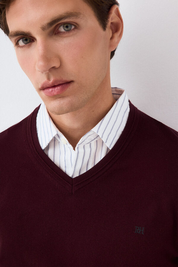 Pedro del Hierro Premium cotton silk cashmere knit jumper Burgundy