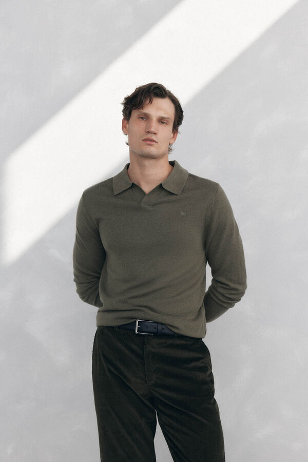 Pedro del Hierro Johnny neck sweater in merino wool and cashmere Green