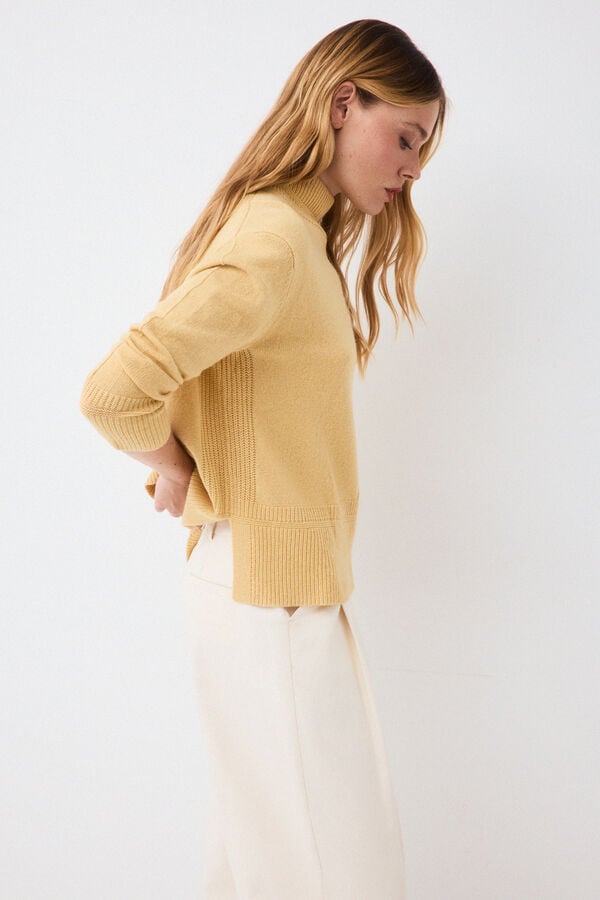 Pedro del Hierro Wool funnel neck jumper with central seam Yellow