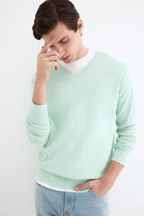 Pedro del Hierro Linen fine V-neck jumper Green